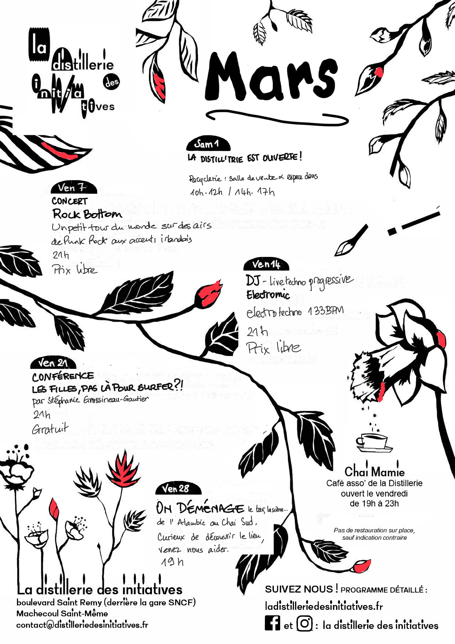 programme du mois de mars à la distillerie des initiatives