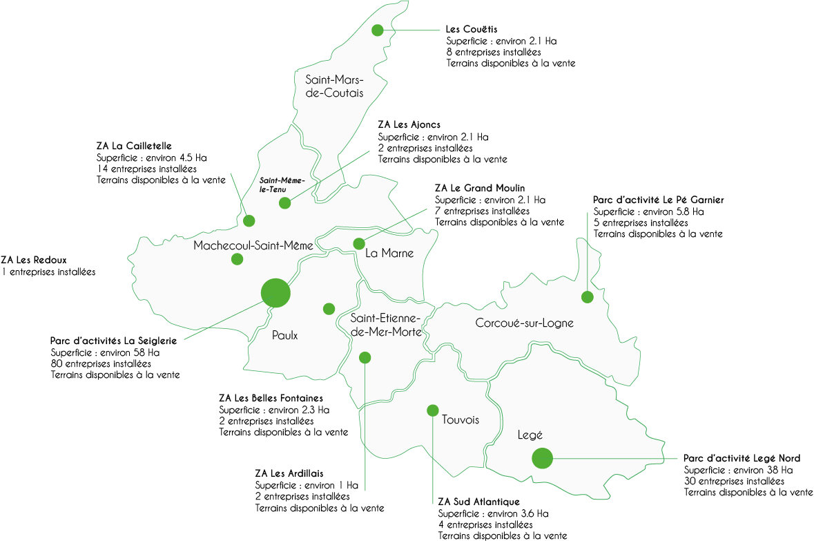 Carte des zones d'activités de Sud Retz Atlantique Communauté